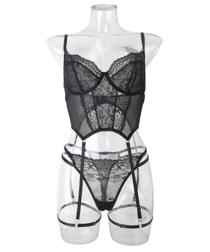 Black Lace Mesh Underwire Lingerie