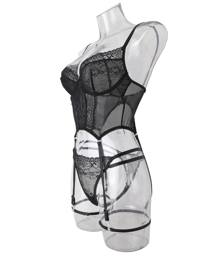 Black Lace Mesh Underwire Lingerie