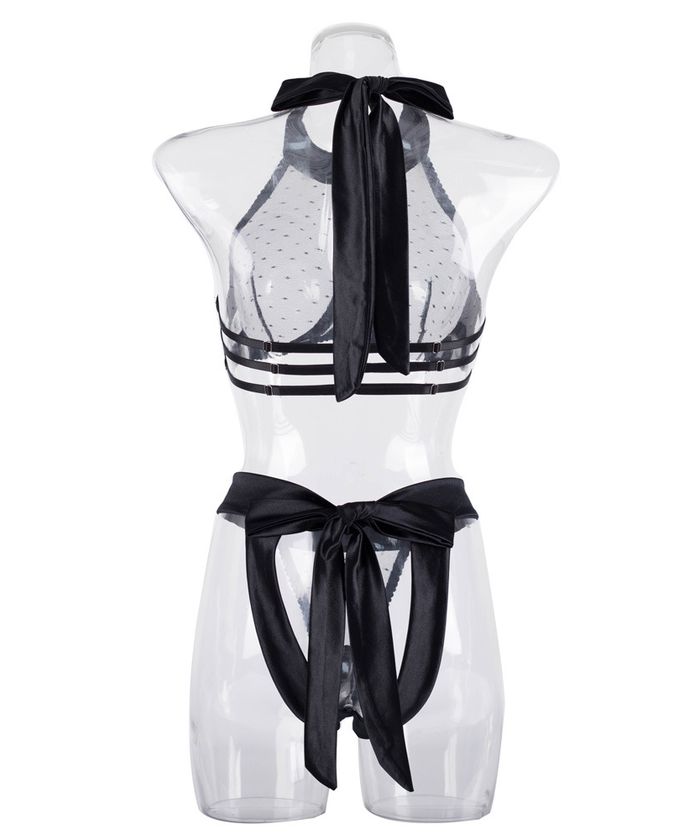 Black Mesh High Waist Strappy Lingerie