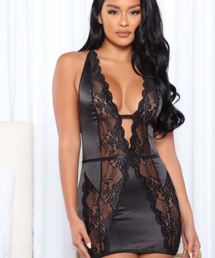 BlackSheerCutoutMiniDressLingerie