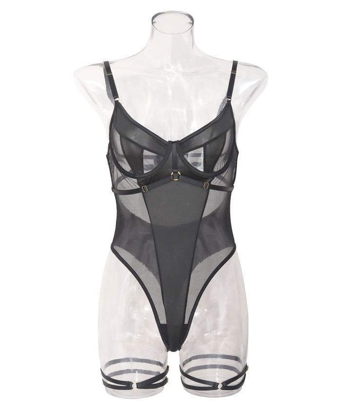 BlackSheerStrappyBodysuitLingerie