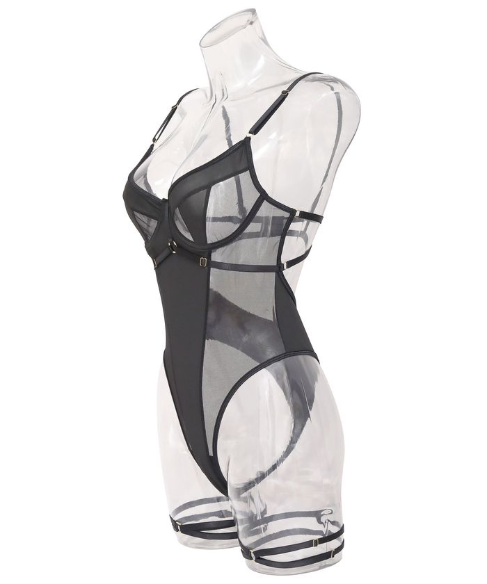 BlackSheerStrappyBodysuitLingerie