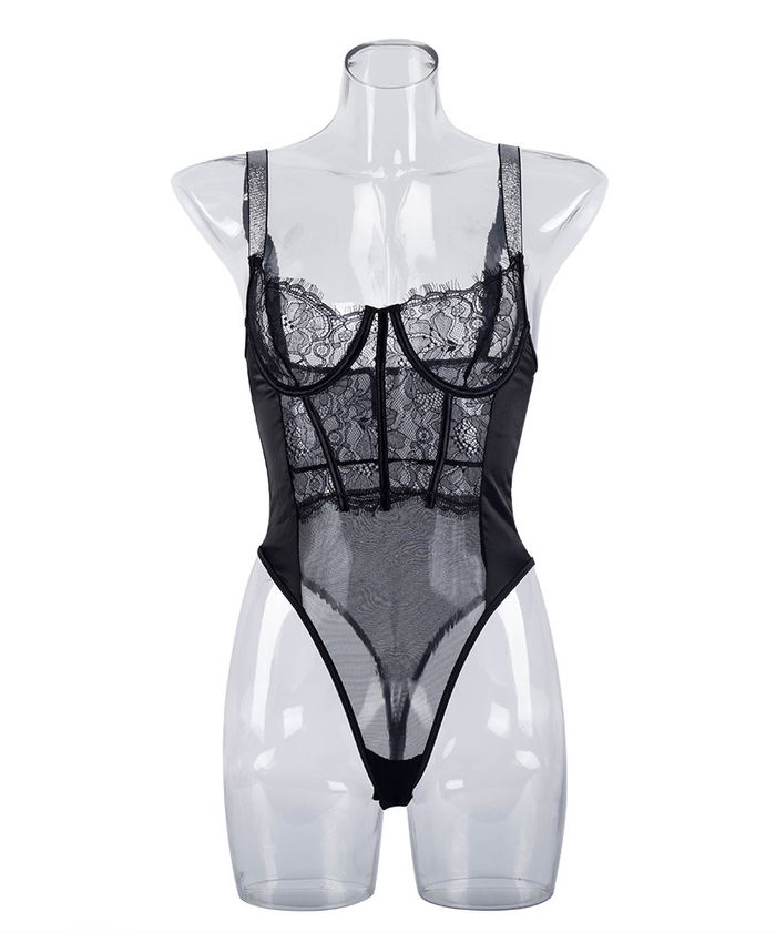 BlackStrappyCutoutBodysuitLingerie