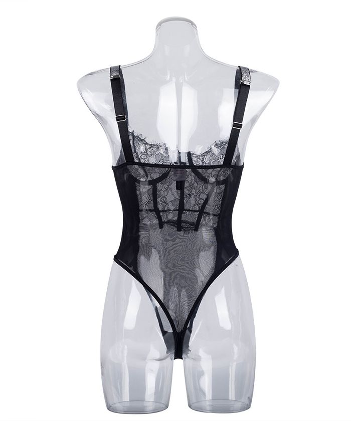 BlackStrappyCutoutBodysuitLingerie