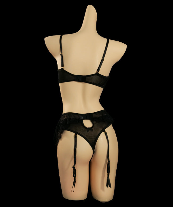 Black Lace Ruffle Suspender Lingerie (1)