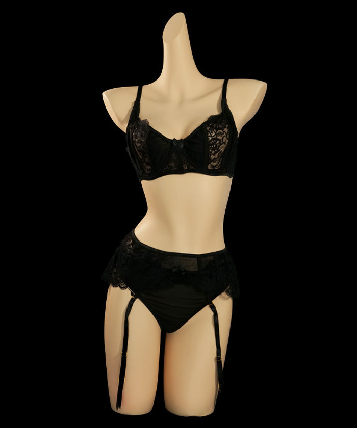 Black Lace Ruffle Suspender Lingerie (1)