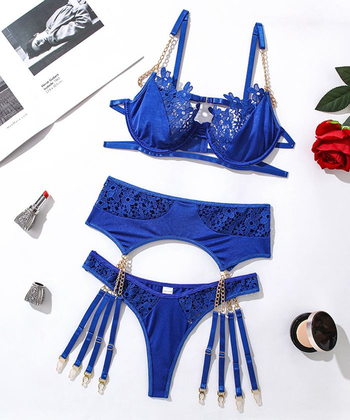 Blue Bold Cut-Out Strappy Lingerie