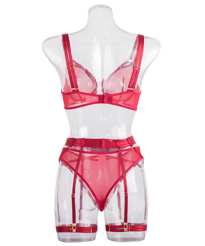 Burgundy Mesh High Waist Strappy Lingerie