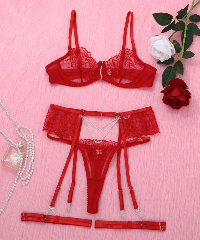 Chain Floral Embroidery Lingerie