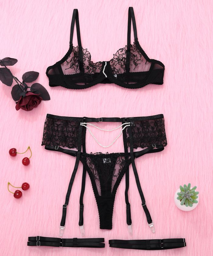 Chain Floral Embroidery Lingerie