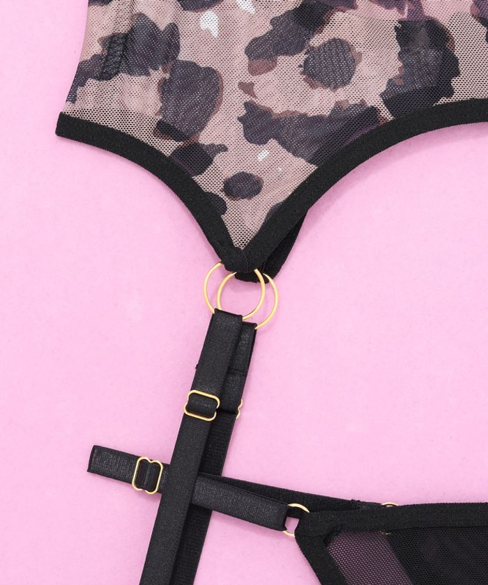 Leopard Print Mesh Strappy Lingerie