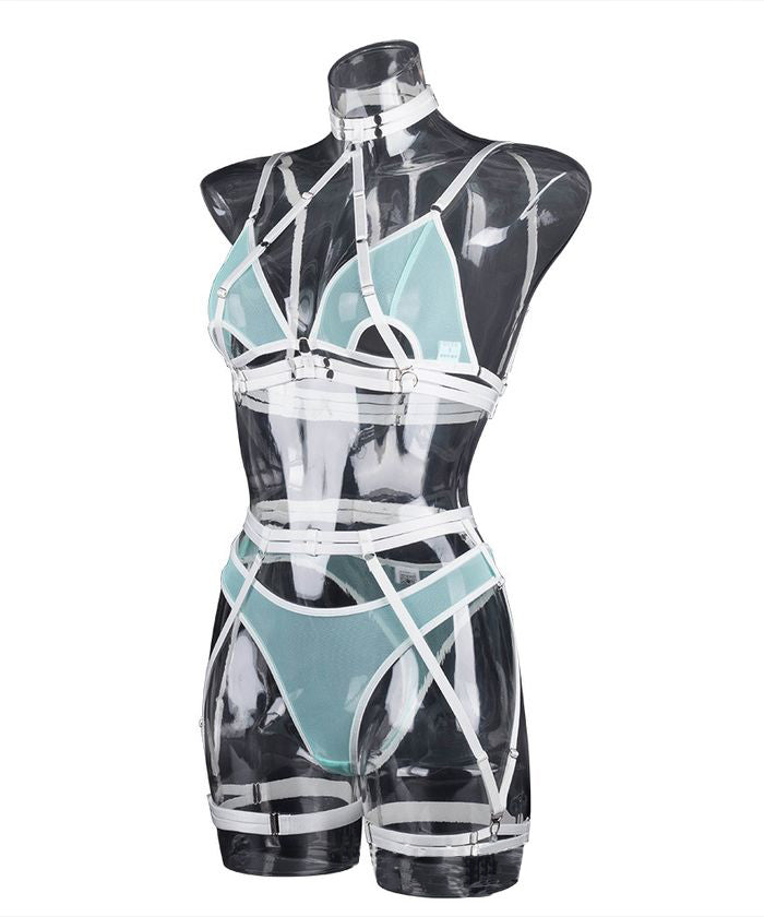 Light Cyan Lace Strappy Sexy Lingerie