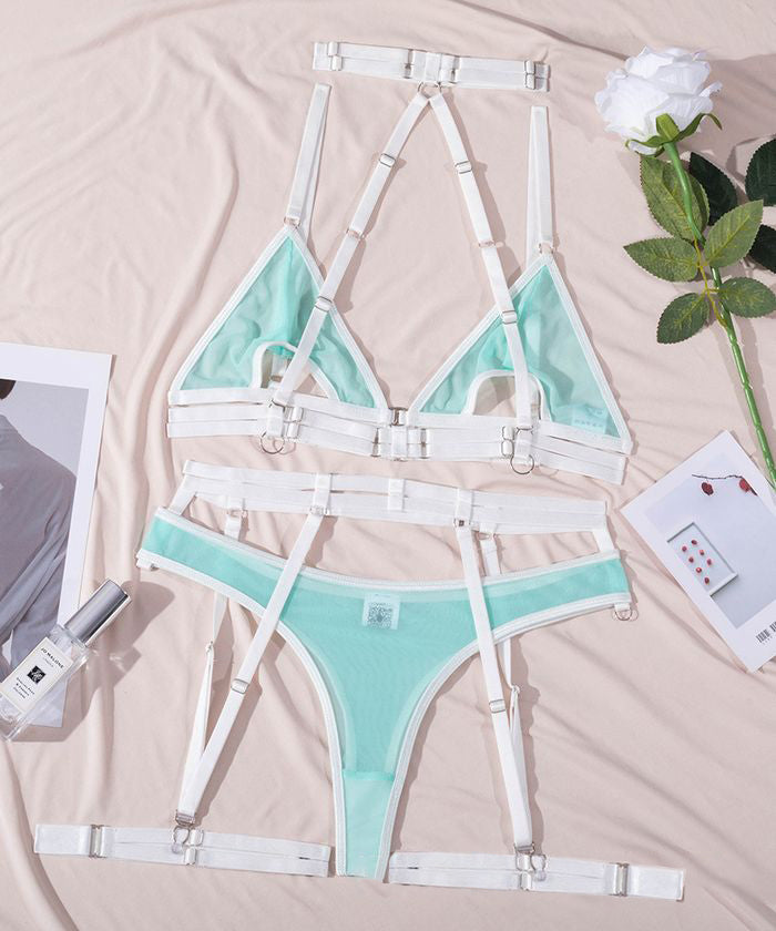 Light Cyan Lace Strappy Sexy Lingerie