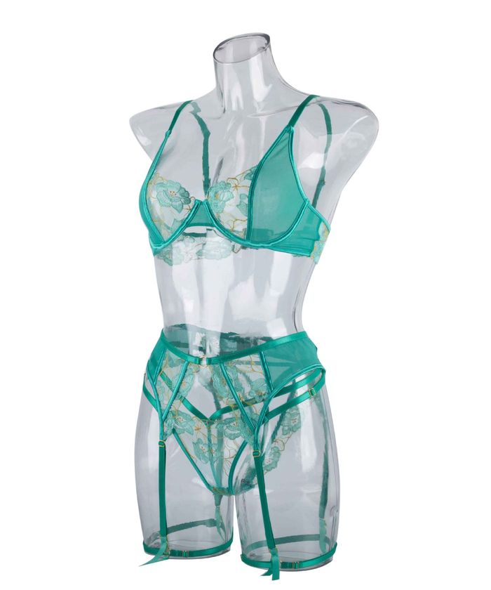 Light Green Sheer Mesh Underwire Lingerie