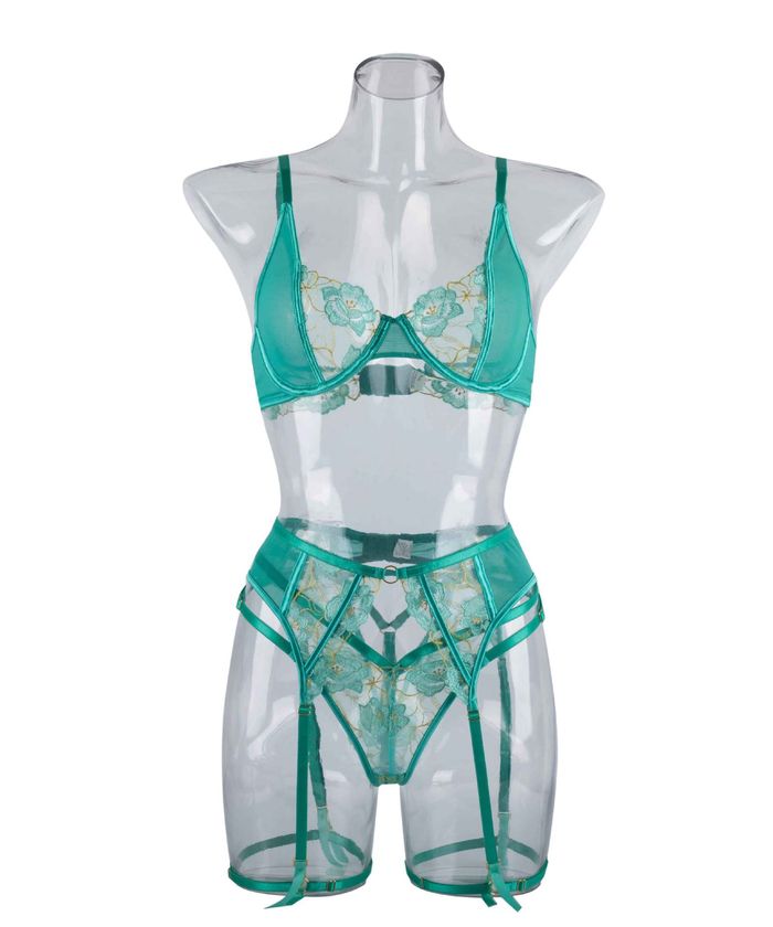 Light Green Sheer Mesh Underwire Lingerie