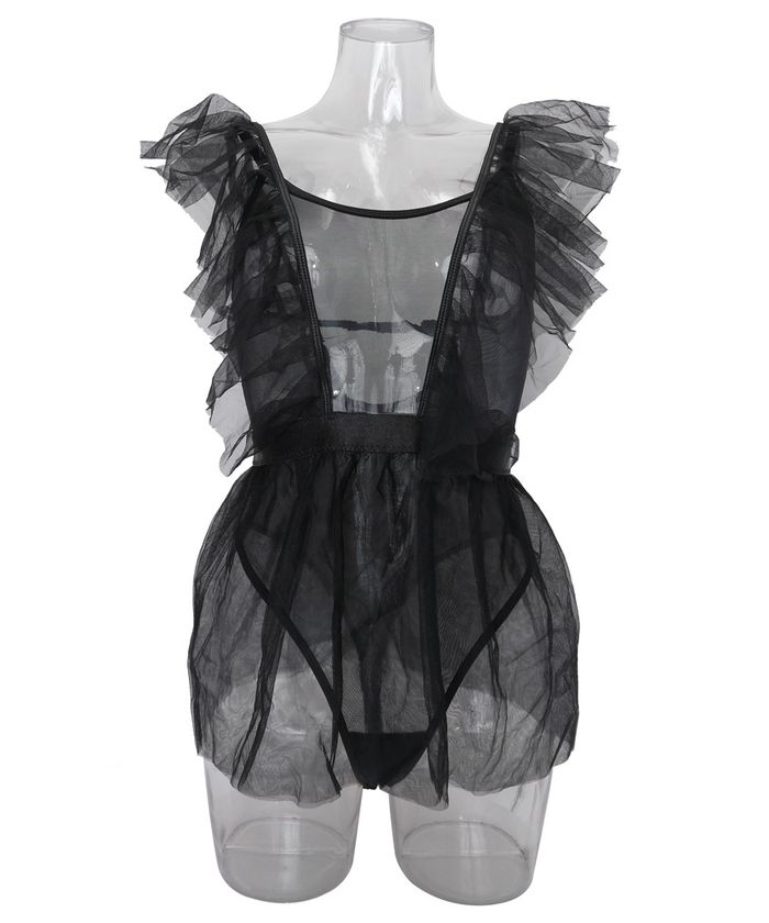 Mesh Bodysuit Puff Skirt Lingerie