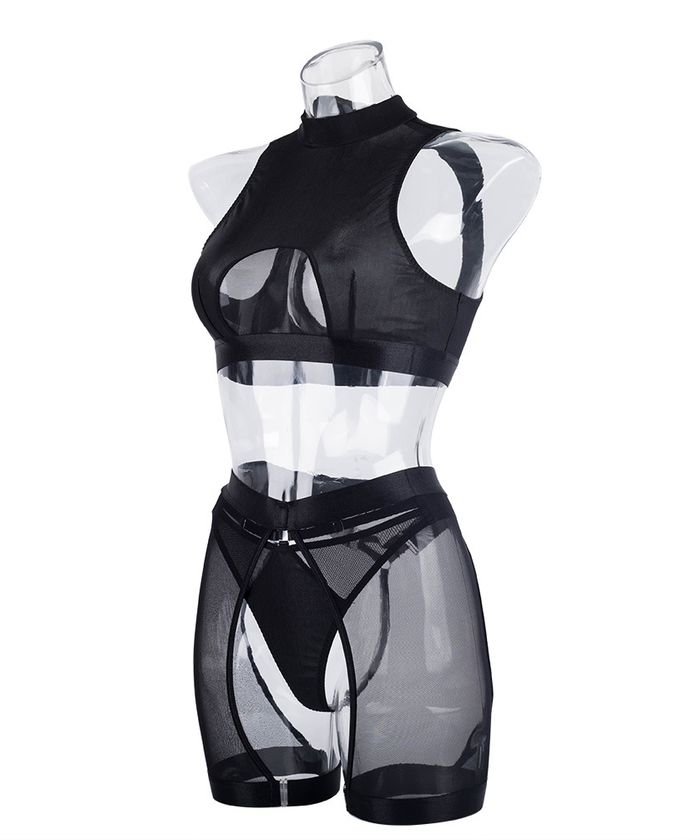 Mesh High Neck Garter Lingerie