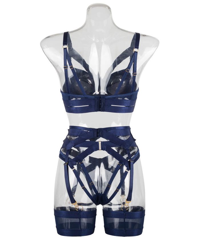 Navy Blue Strappy Underwire Garter Lingerie