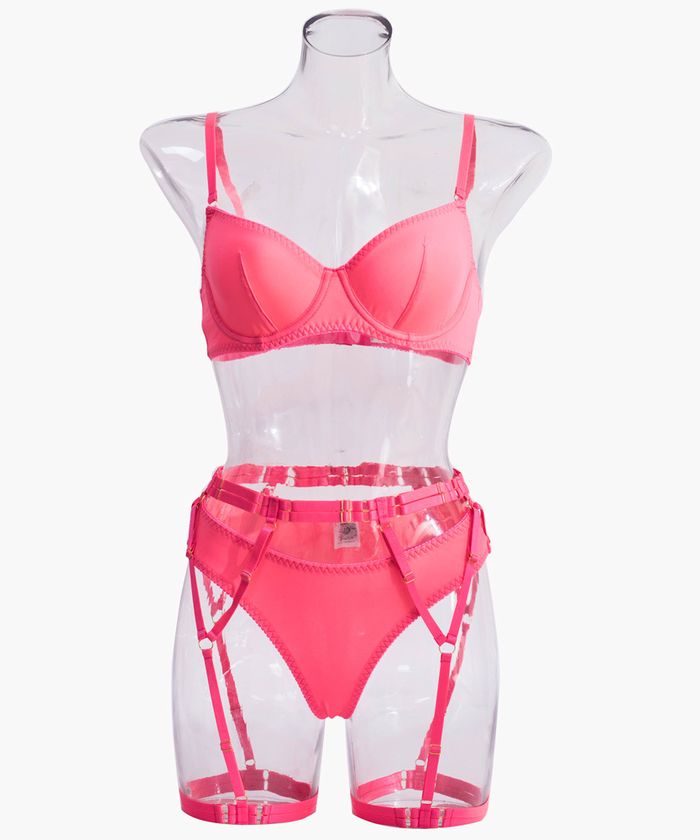 Neon Pink Strappy High Waist Lingerie