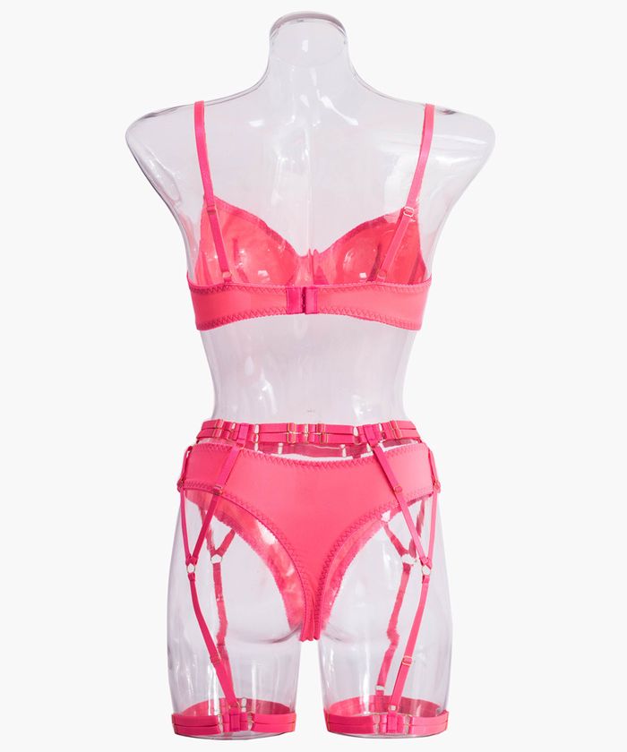 Neon Pink Strappy High Waist Lingerie