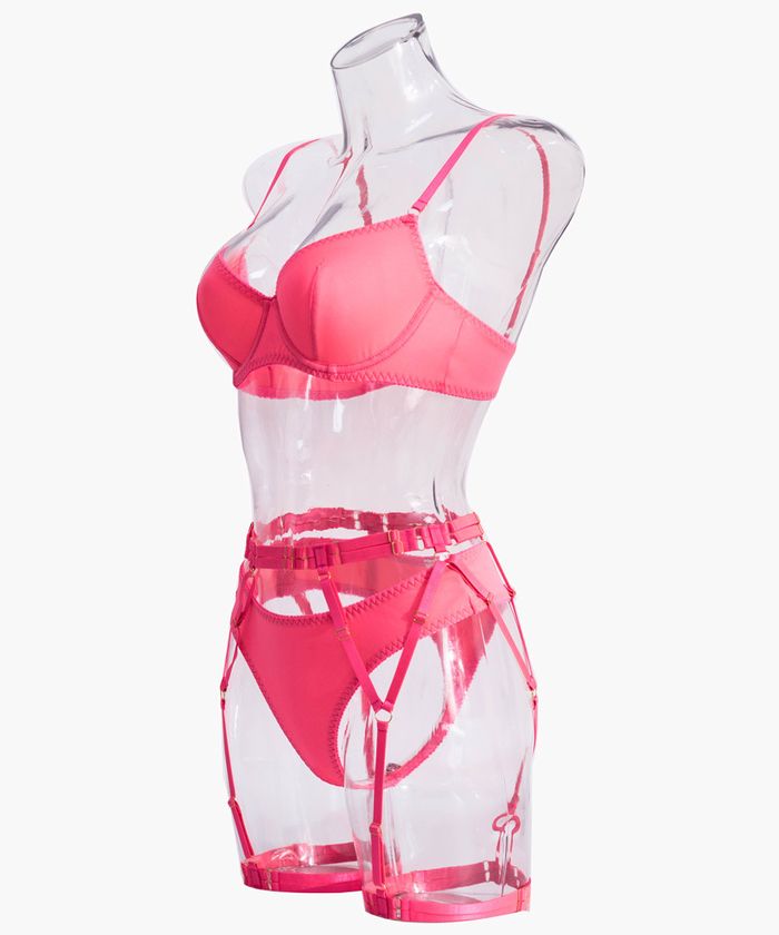 Neon Pink Strappy High Waist Lingerie