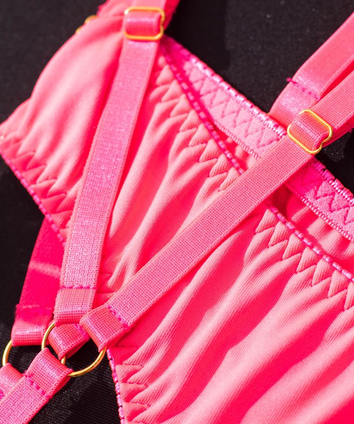 Neon Pink Strappy High Waist Lingerie