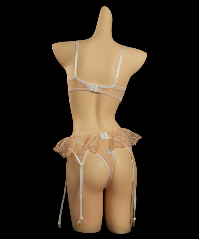 Nude Embroidery Trim Garter Lingerie (1)