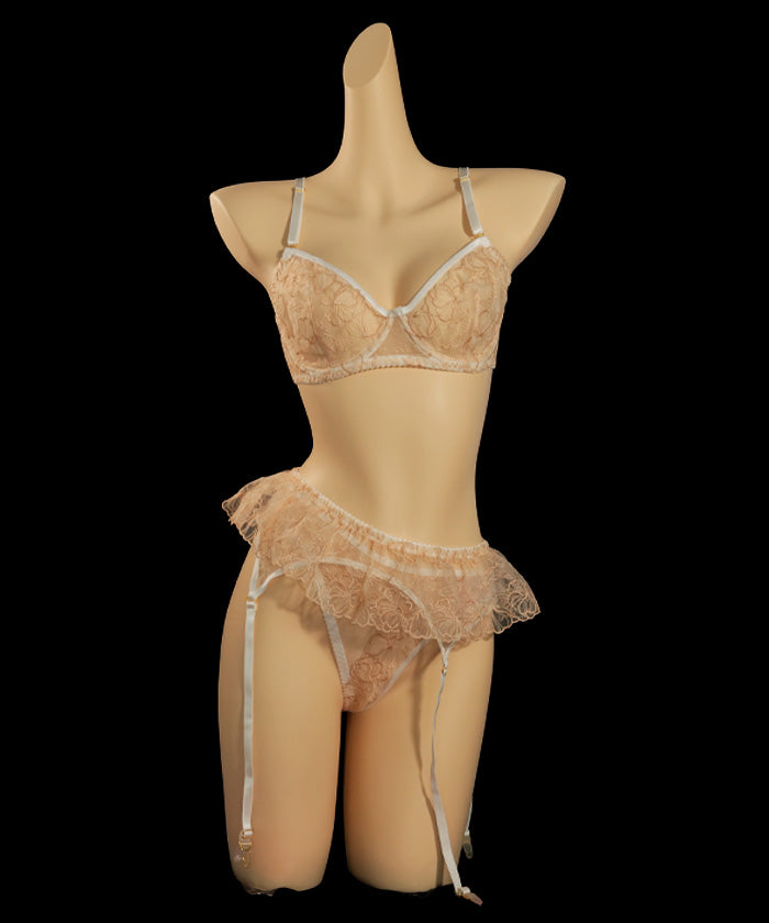 Nude Embroidery Trim Garter Lingerie (1)