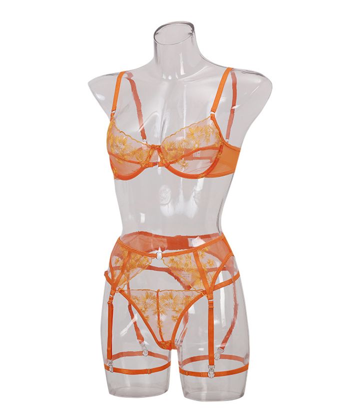 OrangeSheerFloralLaceLingerie_10