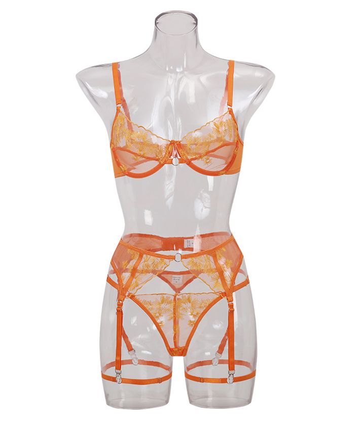 OrangeSheerFloralLaceLingerie_9