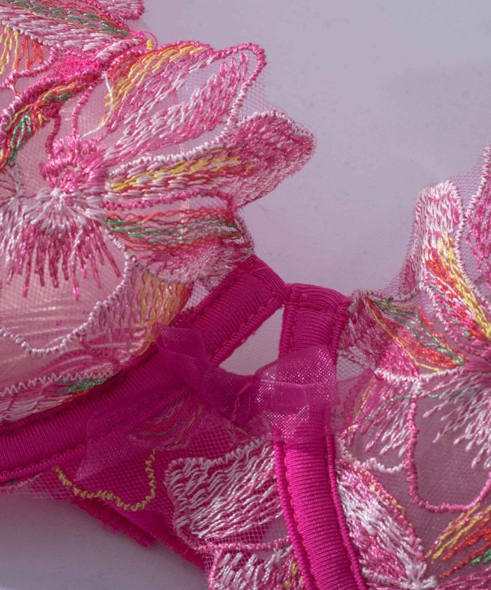 Pink Floral Embroidery High Waist Lingerie