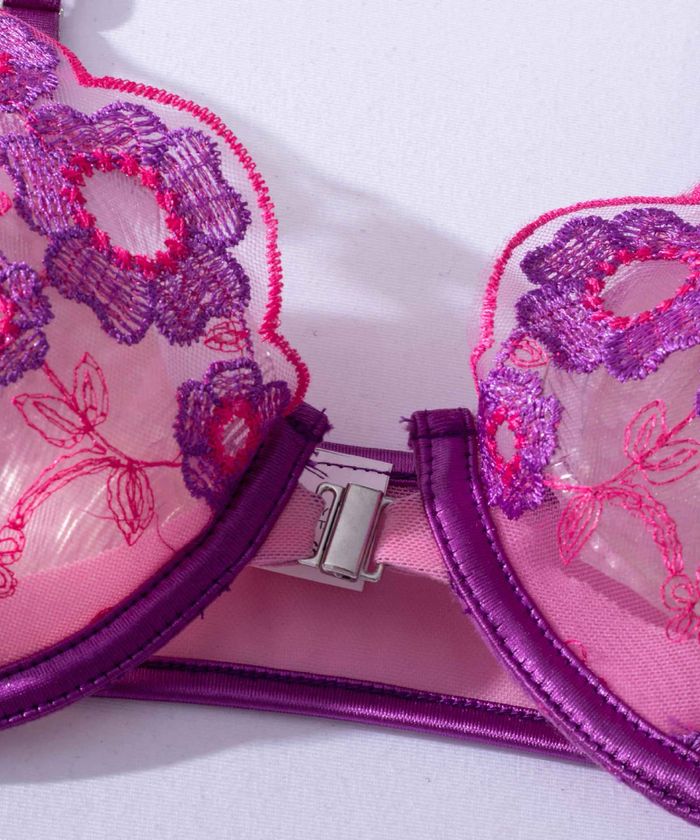 Pink Purple Lace Floral Cutout Lingerie