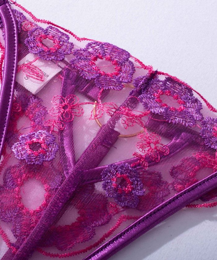 Pink Purple Lace Floral Cutout Lingerie