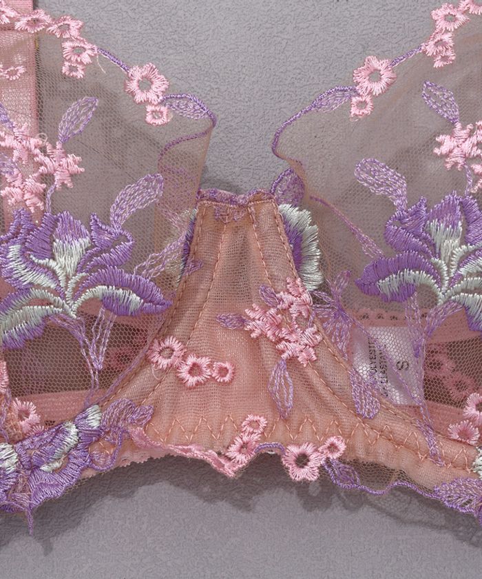 Purple Floral Embroidery Sheer Lingerie