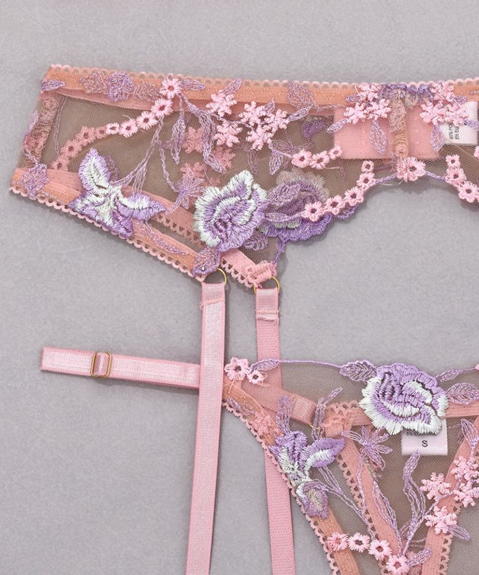 Purple Floral Embroidery Sheer Lingerie