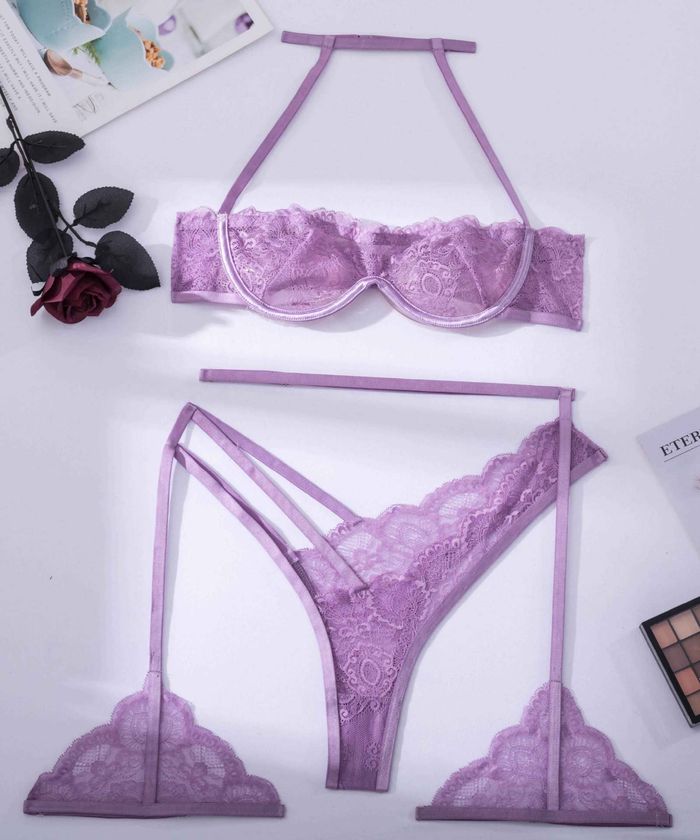 Purple Lace Underwire Strappy Lingerie