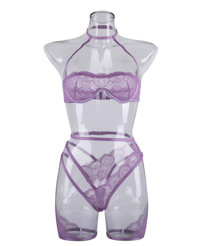 Purple Lace Underwire Strappy Lingerie