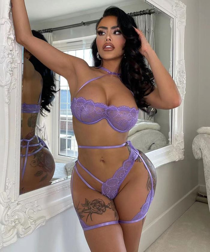 Purple Lace Underwire Strappy Lingerie