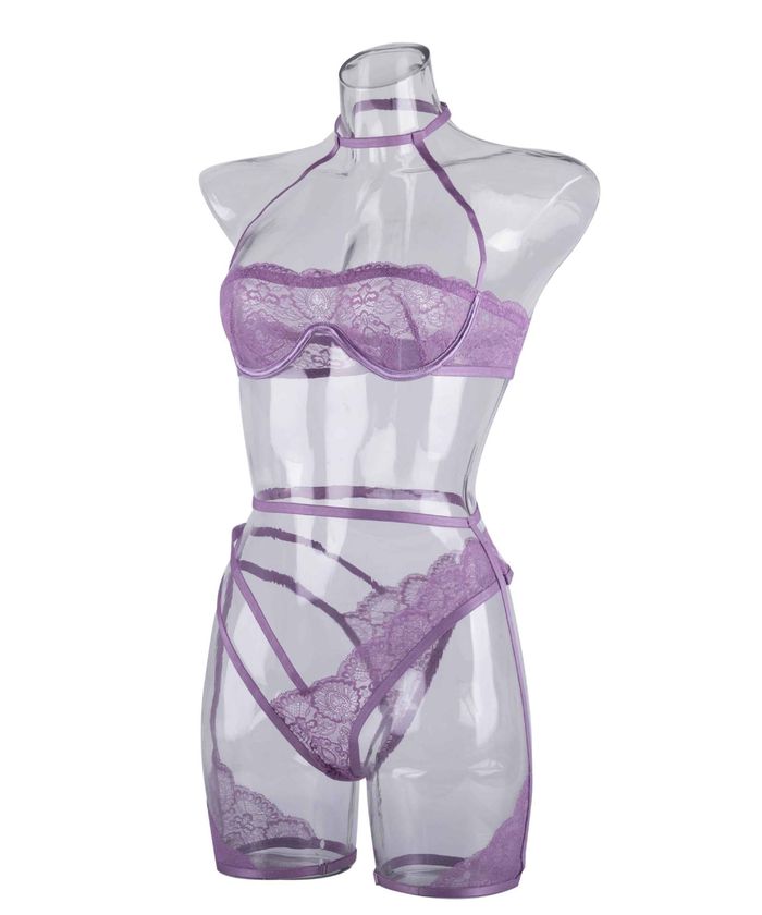 Purple Lace Underwire Strappy Lingerie