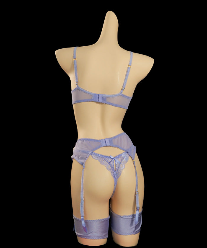 Purple Embroidered Underwire Garter Lingerie (1)