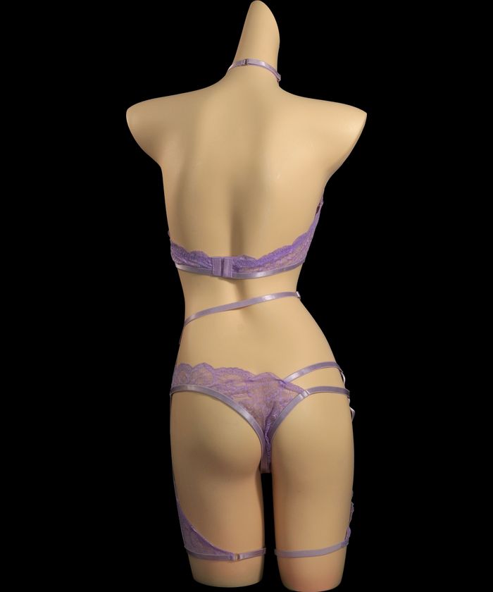 Purple Lace Underwire Strappy Lingerie (1)