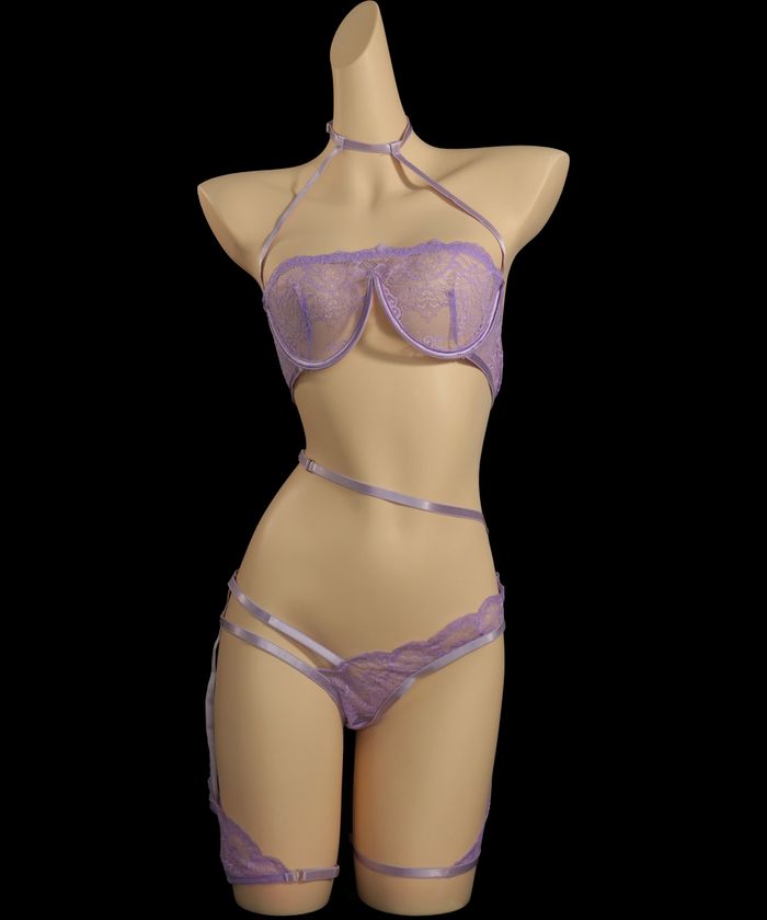 Purple Lace Underwire Strappy Lingerie (1)