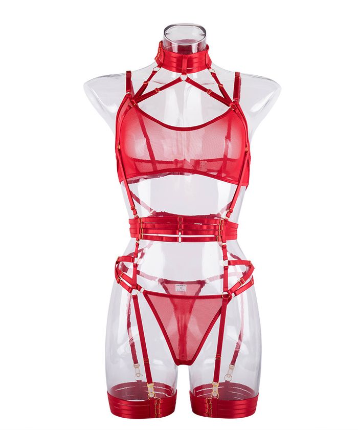 Red Lace Strappy Halter Lingerie