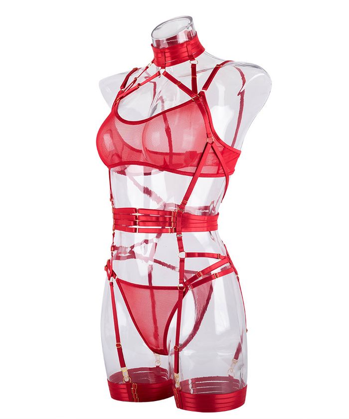 Red Lace Strappy Halter Lingerie