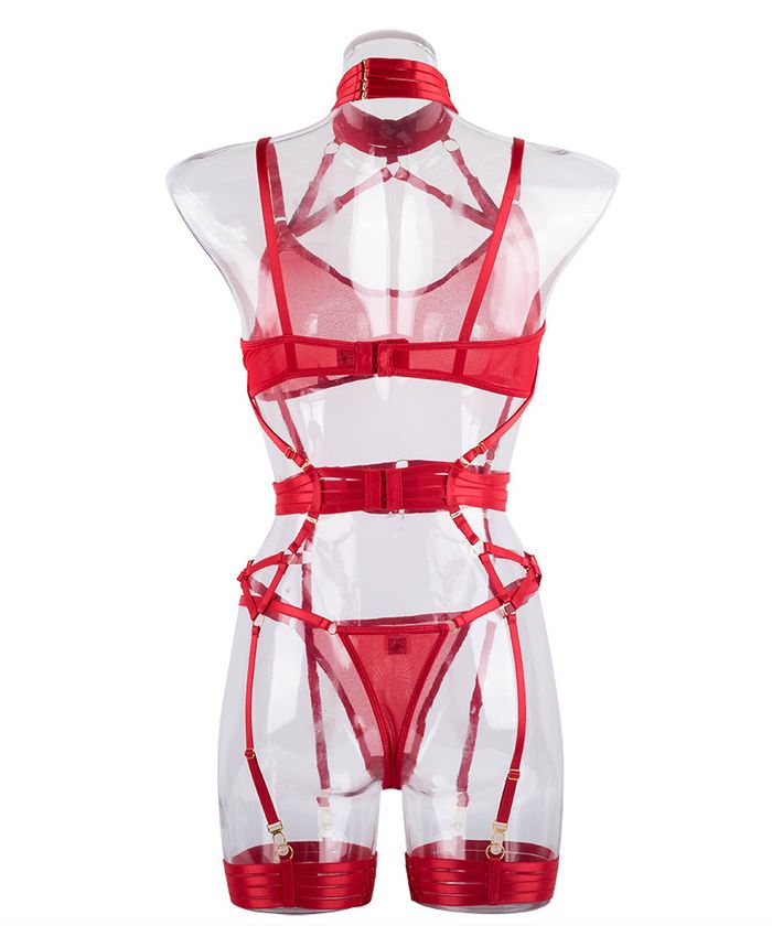 Red Lace Strappy Halter Lingerie