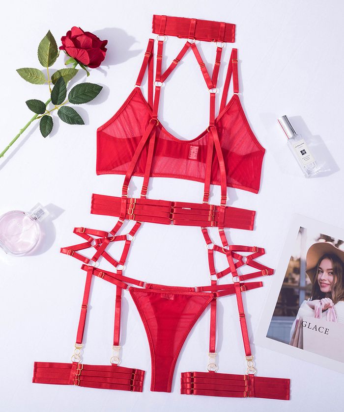 Red Lace Strappy Halter Lingerie