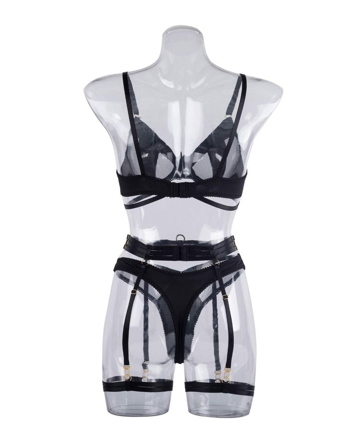 Strappy Garter Sheer Mesh Lingerie