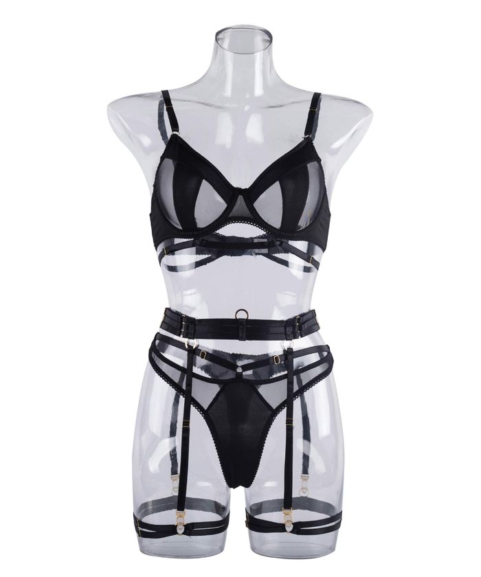 Strappy Garter Sheer Mesh Lingerie