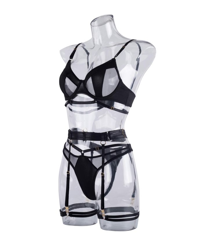 Strappy Garter Sheer Mesh Lingerie