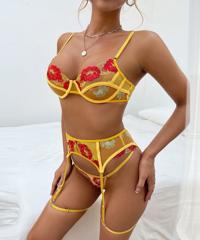 YellowGlamorousFringedSheerLingerie_7